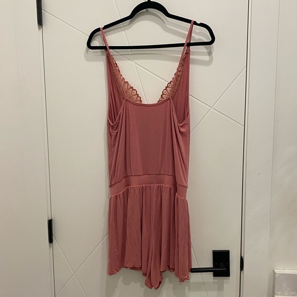 La Vie En Rose Dusty Rose Lace-Trim Romper Coquette Sleepwear Lingerie Set - Picture 6 of 6